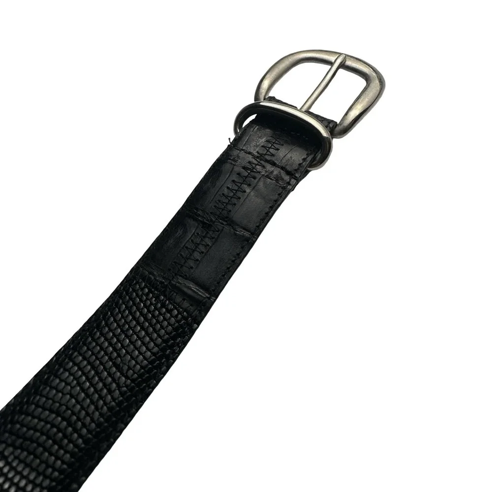 Bespoke Black Alligator Lizard Patchwork Mens Brass Buckle Belt 36 Made in USA